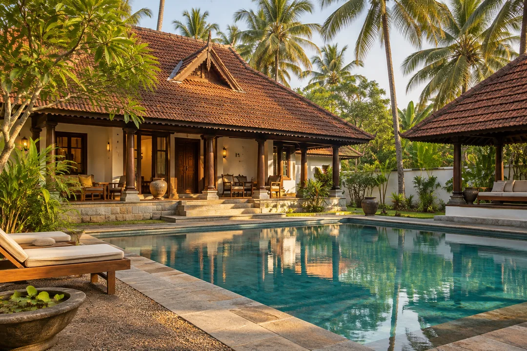 A peaceful heritage courtyard and pool